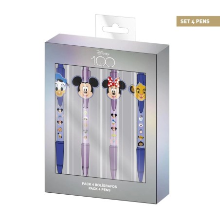 DISNEY - Set de 4 Stylos à bille "Personnages" Disney 100 ans